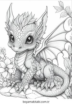 Baby Dragon boyama sayfası – el becerilerini geliştirir, boyama çalışması