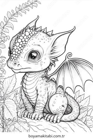 Baby Dragon boyama sayfası – çizgi film temalı, basit çizim