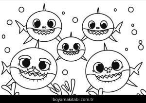 Baby Shark boyama sayfası – çizgi film temalı, basit çizim