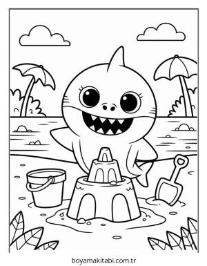 Baby Shark boyama sayfası – sevimli karakter, sanatsal çalışma