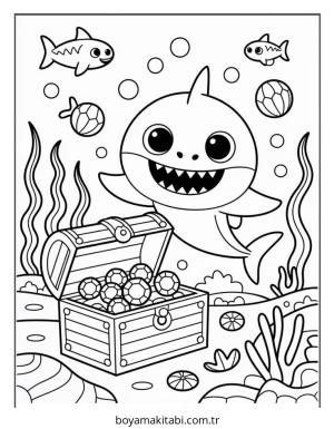 Baby Shark boyama sayfası – el becerilerini geliştirir, boyama çalışması