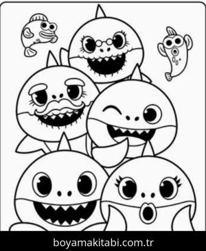 Baby Shark boyama sayfası – keyifli zaman, renkli çizimler