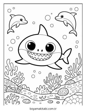 Baby Shark boyama sayfası – çizgi film temalı, basit çizim