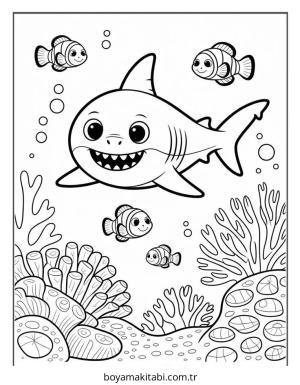 Baby Shark boyama sayfası – kolay boyama, eğitici aktivite