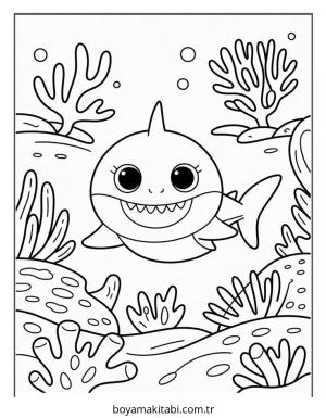 Baby Shark boyama sayfası – çocuk aktivitesi, PDF indir
