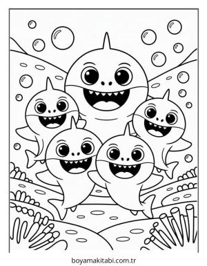 Baby Shark boyama sayfası – PDF indir, sevimli karakter