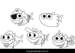 Baby Shark boyama sayfası – sevimli karakter, sanatsal çalışma