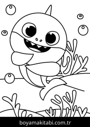 Baby Shark boyama sayfası – PDF indir, sevimli karakter