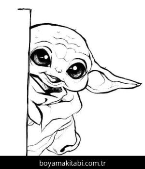 Baby Yoda boyama sayfası – basit çizim, kolay boyama