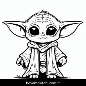 Baby Yoda boyama sayfası – sevimli karakter, sanatsal çalışma