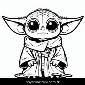 Baby Yoda boyama sayfası – sevimli karakter, sanatsal çalışma