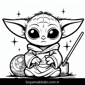 Baby Yoda boyama sayfası – çizgi film temalı, basit çizim