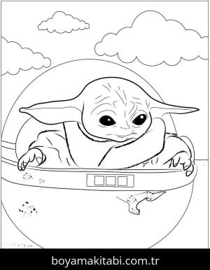 Baby Yoda boyama sayfası – çocuk aktivitesi, PDF indir