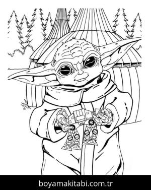 Baby Yoda boyama sayfası – PDF indir, sevimli karakter