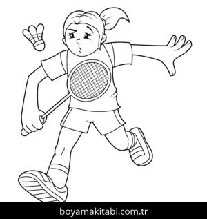 Badminton boyama sayfası – çizgi film temalı, basit çizim