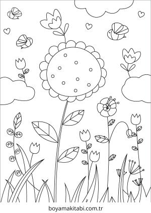 Bahar boyama sayfası – çocuklar için, çizgi film temalı