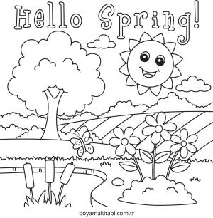 Bahar boyama sayfası – çizgi film temalı, basit çizim