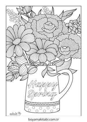 Bahar boyama sayfası – sevimli karakter, sanatsal çalışma