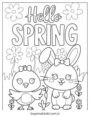 Bahar boyama sayfası – çizgi film temalı, basit çizim