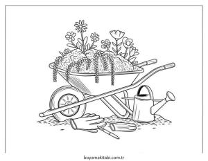 Bahçe boyama sayfası – çocuklar için, çizgi film temalı