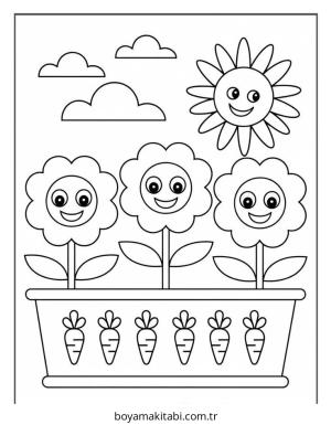 Bahçe boyama sayfası – eğlenceli etkinlik, el becerilerini geliştirir