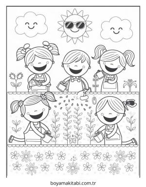 Bahçe boyama sayfası – eğlenceli etkinlik, el becerilerini geliştirir