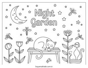 Bahçe boyama sayfası – keyifli zaman, renkli çizimler