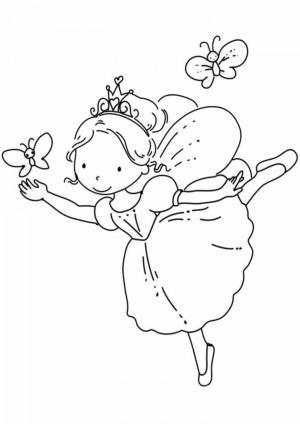 Balerin boyama sayfası,  coloring page, Kelebekle Dans Eden Kız Balerin, 