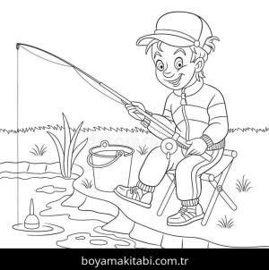 Balık Tutma boyama sayfası,  coloring page, , Boy Fishing