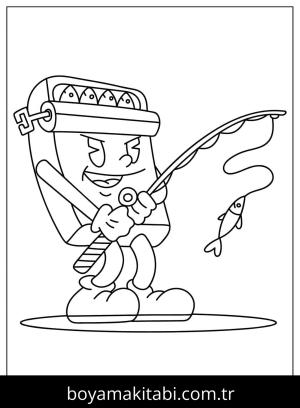 Balık Tutma boyama sayfası,  coloring page, , Sardine Cartoon Character Fishing With Cute Pose