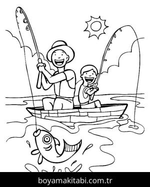 Balık Tutma boyama sayfası,  coloring page, , Dad And Son Fishing