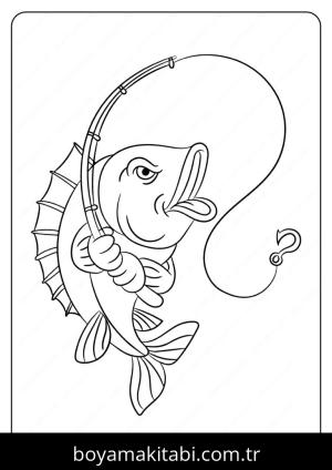 Balık Tutma boyama sayfası,  coloring page, , Fish With Fishing Rod