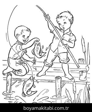 Balık Tutma boyama sayfası,  coloring page, , Two Boys Fishing