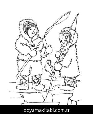 Balık Tutma boyama sayfası,  coloring page, , Eskimo Man Go Fishing At The North Pole00