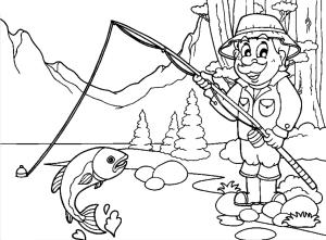 Balık Tutma boyama sayfası,  coloring page, Göl Manzarasında Balıkçı, 