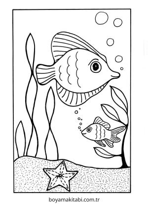 Balık boyama sayfası – çocuklar için, çizgi film temalı