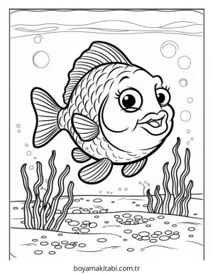 Balık boyama sayfası – kolay boyama, eğitici aktivite