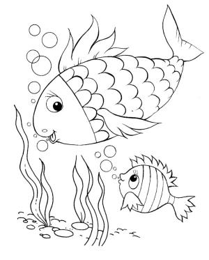 Balık boyama sayfası,  coloring page, Annesiyle birlikte küçük balık, 