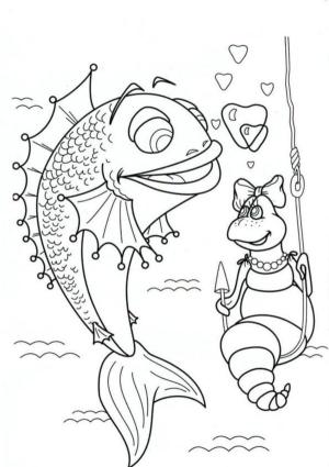 Balık boyama sayfası,  coloring page, Balık ve solucan, 