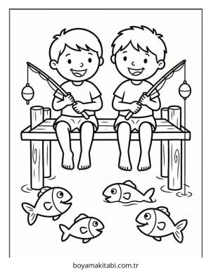 Balık boyama sayfası – çizgi film temalı, basit çizim