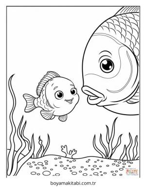 Balık boyama sayfası – sevimli karakter, sanatsal çalışma