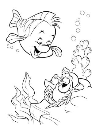 Balık boyama sayfası,  coloring page, Flounder ve Sebastian Küçük Denizkızı’nın en iyi arkadaşlarıdır, 