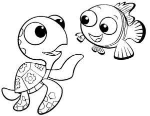 Balık boyama sayfası,  coloring page, Küçük balık ve kaplumbağa, 