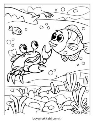 Balık boyama sayfası – PDF indir, sevimli karakter