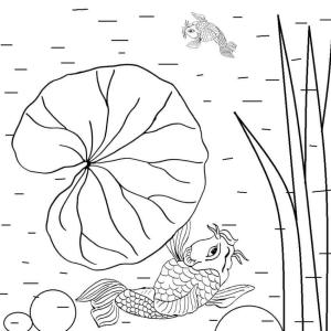 Balık boyama sayfası,  coloring page, Balık ve Lily Pad, 