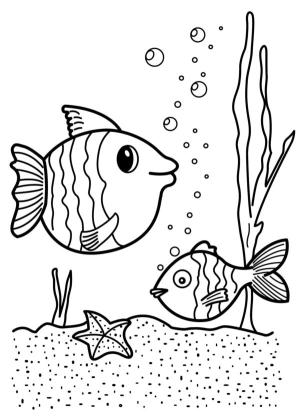 Balık boyama sayfası,  coloring page, Balıklar baloncuklar üflüyor., 