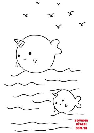 Balina boyama sayfası, Whales coloring page, , whales kawaii narwhals 