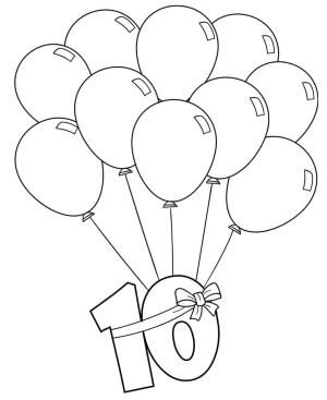 Balon boyama sayfası,  coloring page, Balonlar ve 10 numara, 