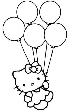 Balon boyama sayfası,  coloring page, Hello Kitty ve balonlar, 