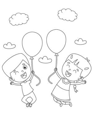 Balon boyama sayfası,  coloring page, Çocuklar ve balonlar, 